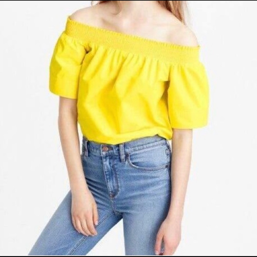 J Crew Lemon Yellow Off the Shoulder Top